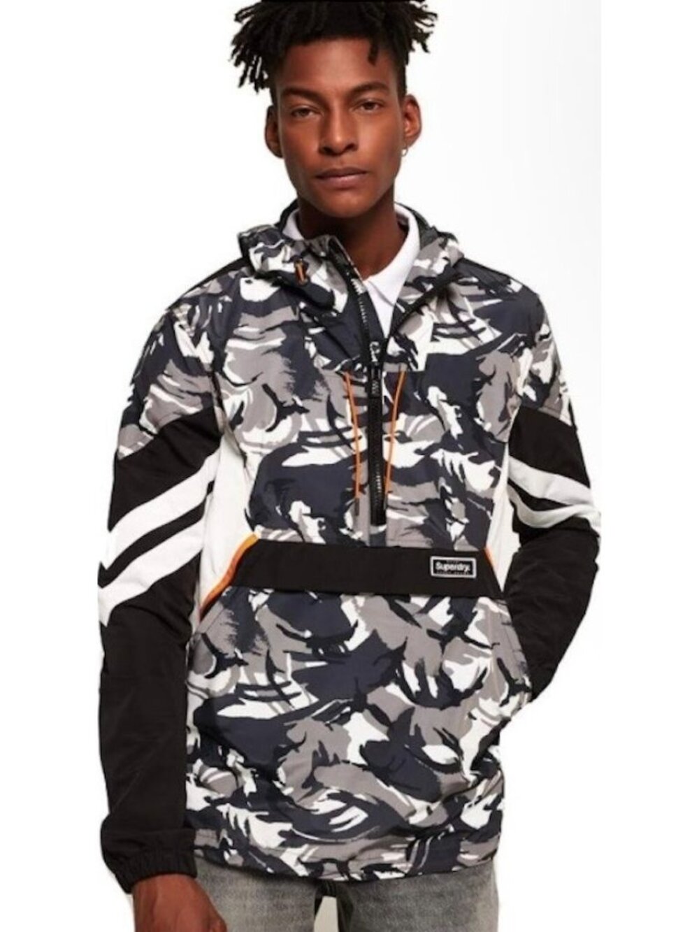 Superdry Mens Jared Camo Camouflage Hooded Overhead Jacket Size XL Black AN NWT